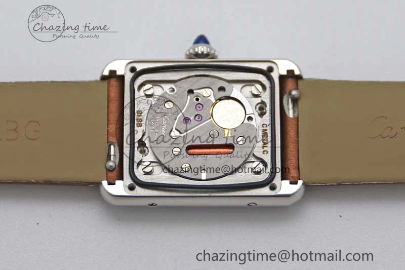 Tank Must Small SS K11F 1:1 Best Edition White Dial Diamonds Bezel on Satin Leather Strap Ronda Quartz