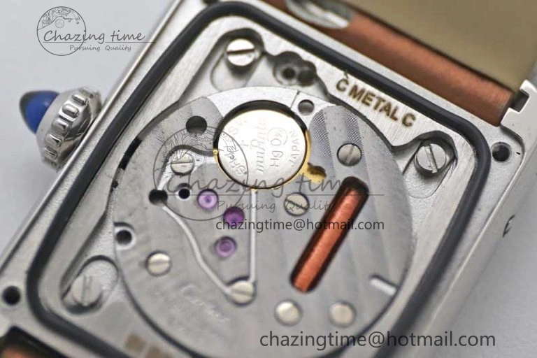 Tank Must Small SS K11F 1:1 Best Edition White Dial Diamonds Bezel on Satin Leather Strap Ronda Quartz