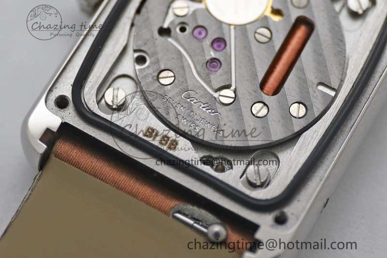 Tank Must Small SS K11F 1:1 Best Edition White Dial Diamonds Bezel on Satin Leather Strap Ronda Quartz