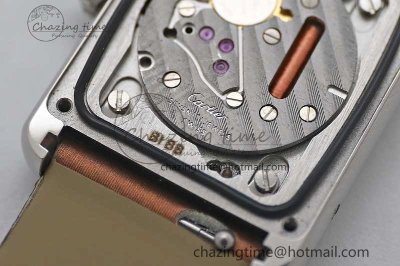 Tank Must Small SS K11F 1:1 Best Edition White Dial Diamonds Bezel on Satin Leather Strap Ronda Quartz