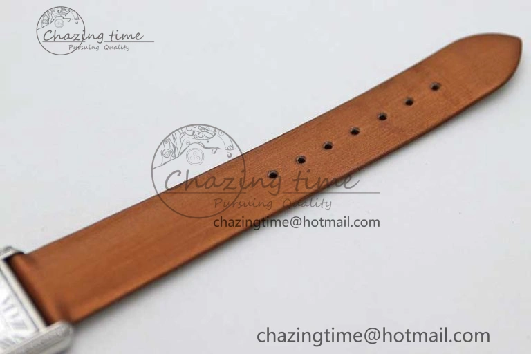 Tank Must Small SS K11F 1:1 Best Edition White Dial Diamonds Bezel on Satin Leather Strap Ronda Quartz