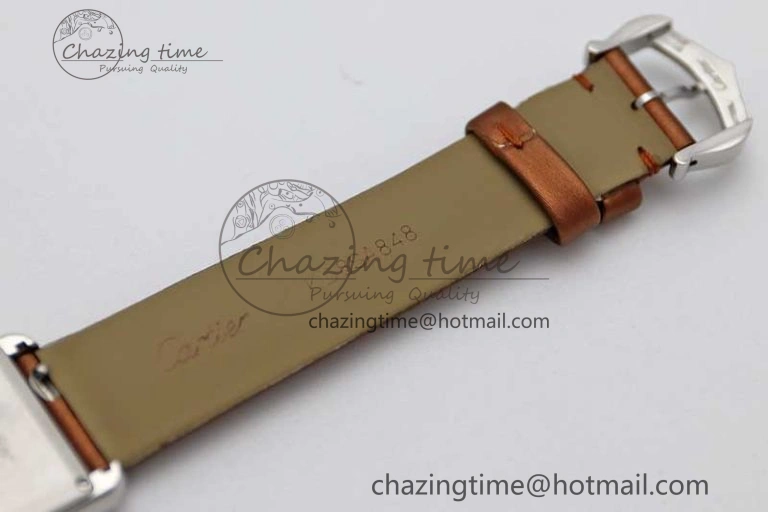 Tank Must Small SS K11F 1:1 Best Edition White Dial Diamonds Bezel on Satin Leather Strap Ronda Quartz