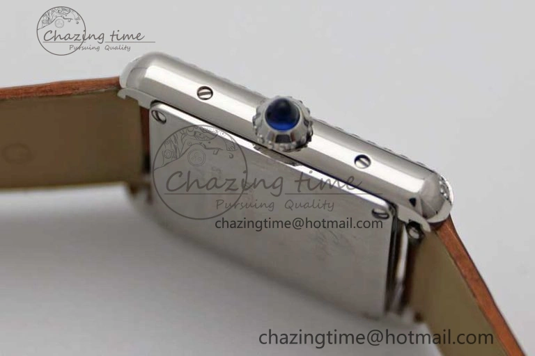 Tank Must Small SS K11F 1:1 Best Edition White Dial Diamonds Bezel on Satin Leather Strap Ronda Quartz