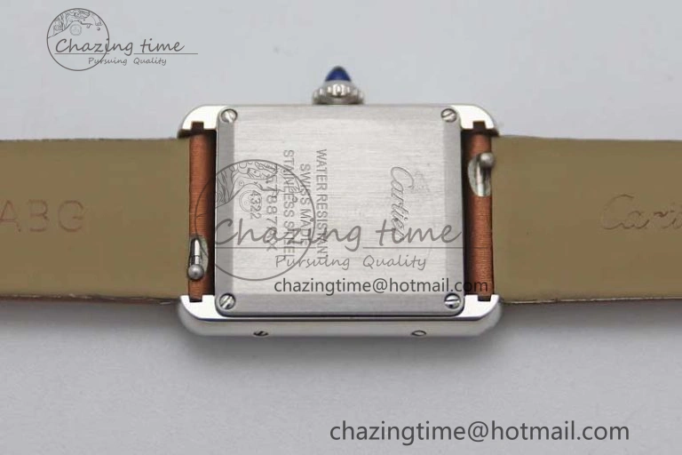 Tank Must Small SS K11F 1:1 Best Edition White Dial Diamonds Bezel on Satin Leather Strap Ronda Quartz