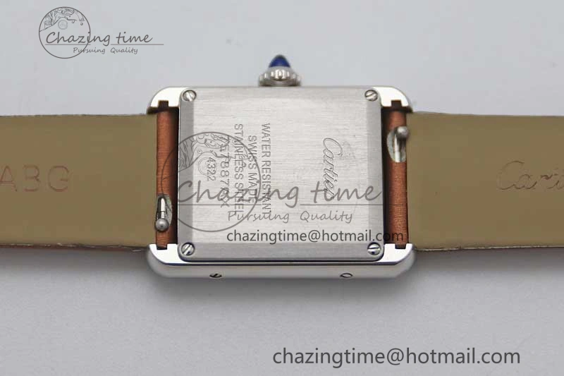 Tank Must Small SS K11F 1:1 Best Edition White Dial Diamonds Bezel on Satin Leather Strap Ronda Quartz