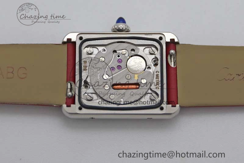 Tank Must Small SS K11F 1:1 Best Edition White Dial Diamonds Bezel on Satin Leather Strap Ronda Quartz