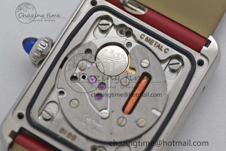 Tank Must Small SS K11F 1:1 Best Edition White Dial Diamonds Bezel on Satin Leather Strap Ronda Quartz