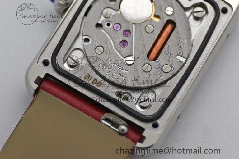Tank Must Small SS K11F 1:1 Best Edition White Dial Diamonds Bezel on Satin Leather Strap Ronda Quartz
