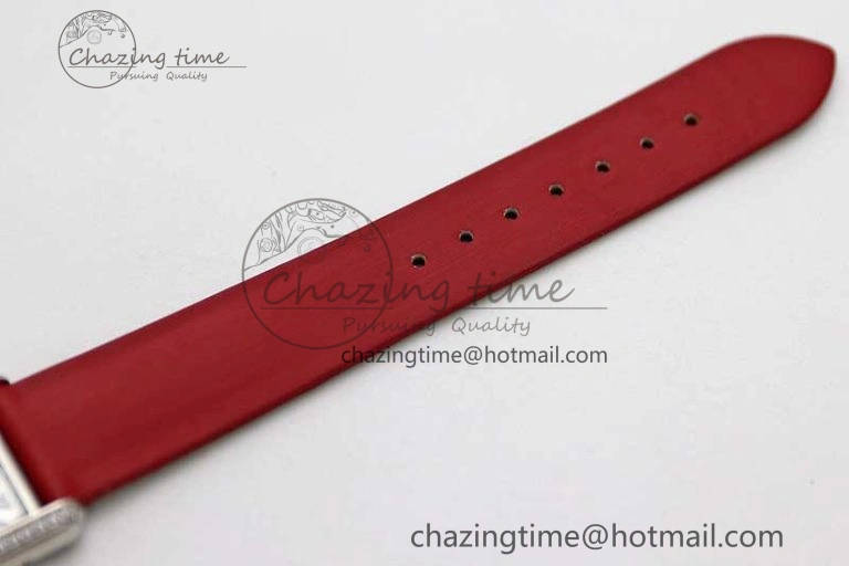 Tank Must Small SS K11F 1:1 Best Edition White Dial Diamonds Bezel on Satin Leather Strap Ronda Quartz
