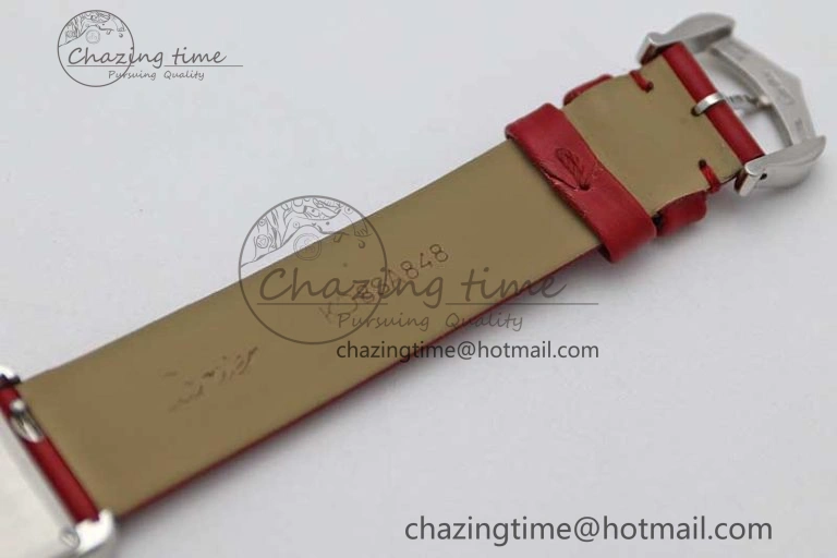 Tank Must Small SS K11F 1:1 Best Edition White Dial Diamonds Bezel on Satin Leather Strap Ronda Quartz