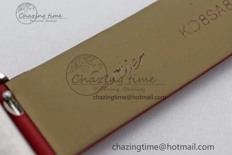 Tank Must Small SS K11F 1:1 Best Edition White Dial Diamonds Bezel on Satin Leather Strap Ronda Quartz