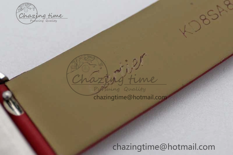 Tank Must Small SS K11F 1:1 Best Edition White Dial Diamonds Bezel on Satin Leather Strap Ronda Quartz