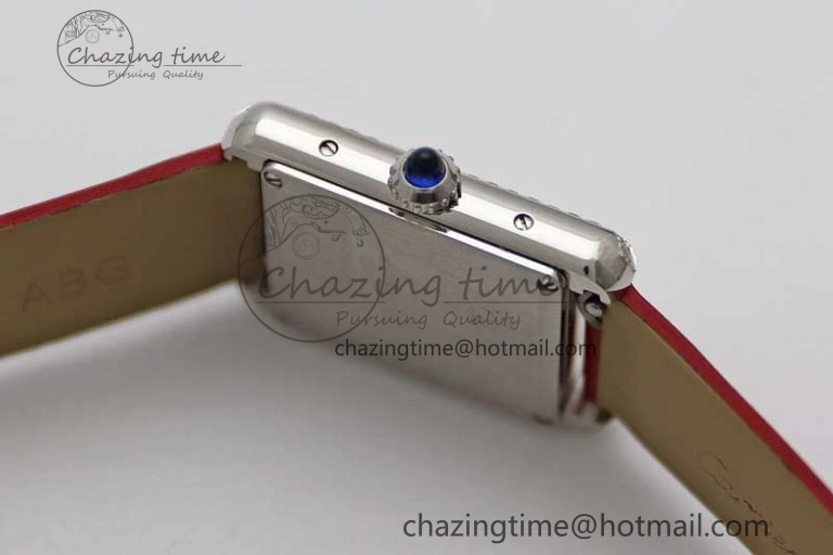 Tank Must Small SS K11F 1:1 Best Edition White Dial Diamonds Bezel on Satin Leather Strap Ronda Quartz