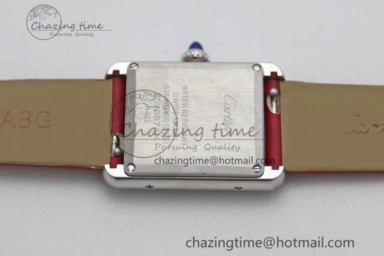 Tank Must Small SS K11F 1:1 Best Edition White Dial Diamonds Bezel on Satin Leather Strap Ronda Quartz