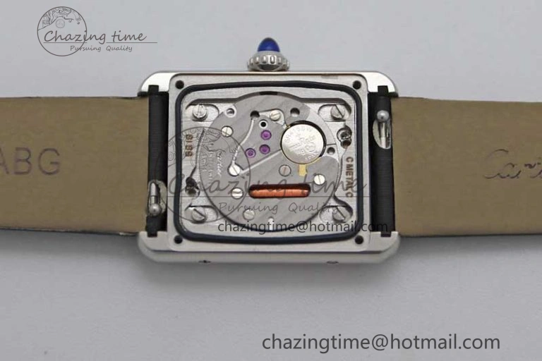 Tank Must Small SS K11F 1:1 Best Edition White Dial Diamonds Bezel on Satin Leather Strap Ronda Quartz