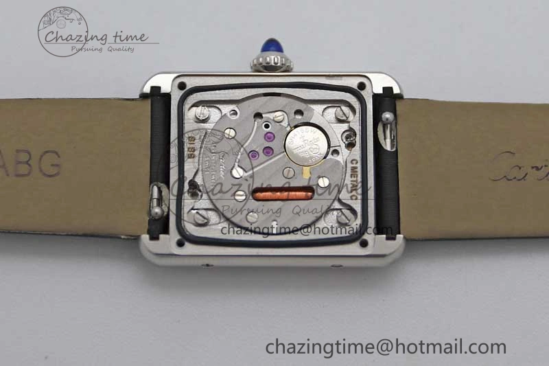 Tank Must Small SS K11F 1:1 Best Edition White Dial Diamonds Bezel on Satin Leather Strap Ronda Quartz