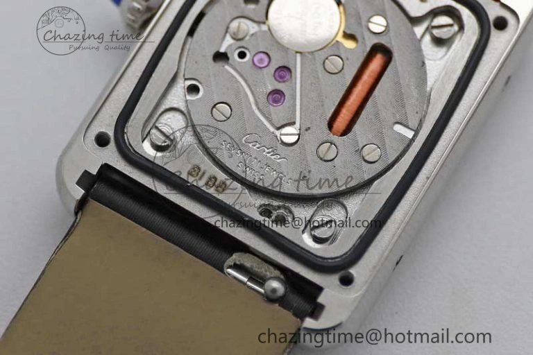 Tank Must Small SS K11F 1:1 Best Edition White Dial Diamonds Bezel on Satin Leather Strap Ronda Quartz