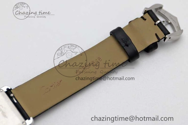 Tank Must Small SS K11F 1:1 Best Edition White Dial Diamonds Bezel on Satin Leather Strap Ronda Quartz