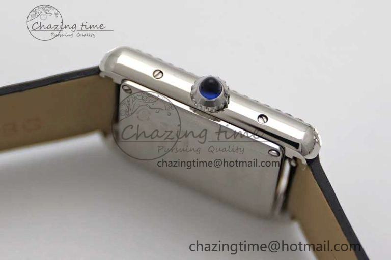 Tank Must Small SS K11F 1:1 Best Edition White Dial Diamonds Bezel on Satin Leather Strap Ronda Quartz