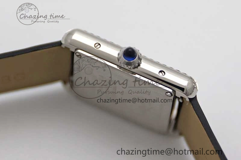 Tank Must Small SS K11F 1:1 Best Edition White Dial Diamonds Bezel on Satin Leather Strap Ronda Quartz