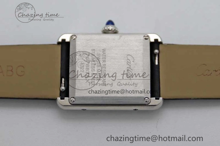 Tank Must Small SS K11F 1:1 Best Edition White Dial Diamonds Bezel on Satin Leather Strap Ronda Quartz