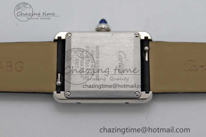 Tank Must Small SS K11F 1:1 Best Edition White Dial Diamonds Bezel on Satin Leather Strap Ronda Quartz