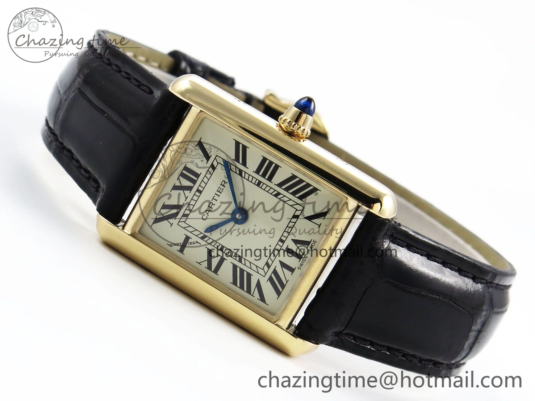 Tank Must Small YG 29mm DRF 1:1 Best Edition YG Dial on Black Leather Strap Swiss Quartz
