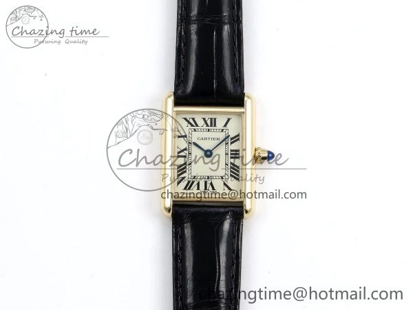 Tank Must Small YG 29mm DRF 1:1 Best Edition YG Dial on Black Leather Strap Swiss Quartz