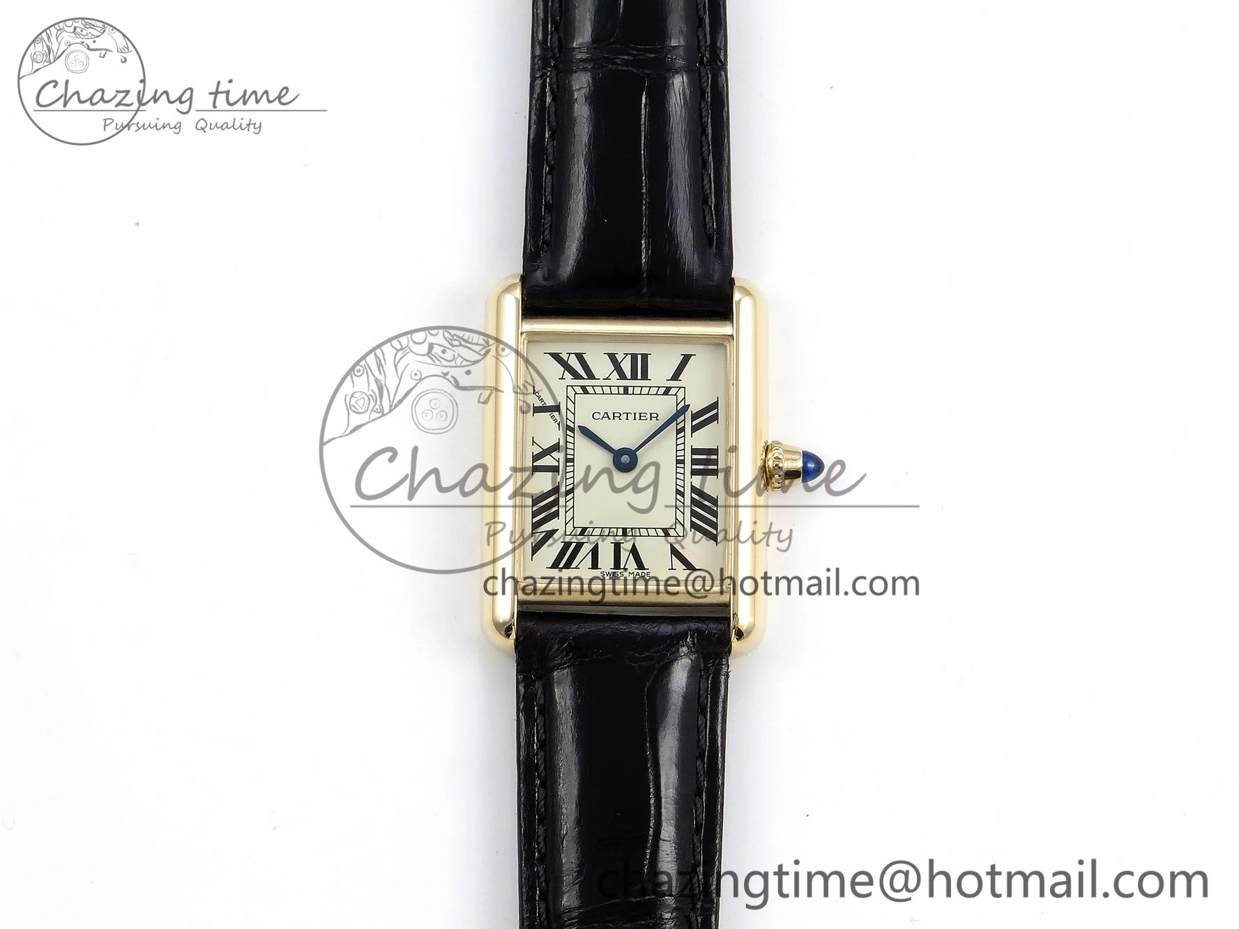 Tank Must Small YG 29mm DRF 1:1 Best Edition YG Dial on Black Leather Strap Swiss Quartz