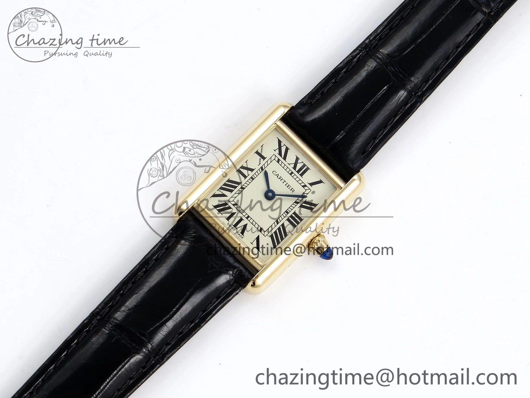 Tank Must Small YG 29mm DRF 1:1 Best Edition YG Dial on Black Leather Strap Swiss Quartz