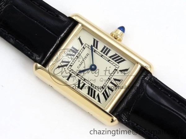 Tank Must Small YG 29mm DRF 1:1 Best Edition YG Dial on Black Leather Strap Swiss Quartz