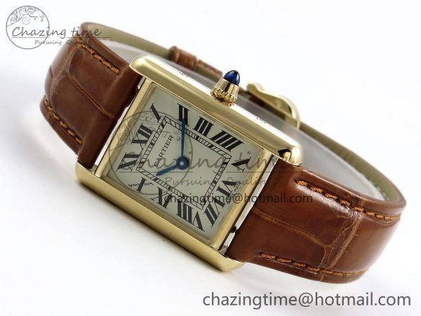 Tank Must Small YG 29mm DRF 1:1 Best Edition YG Dial on Brown Leather Strap Swiss Quartz