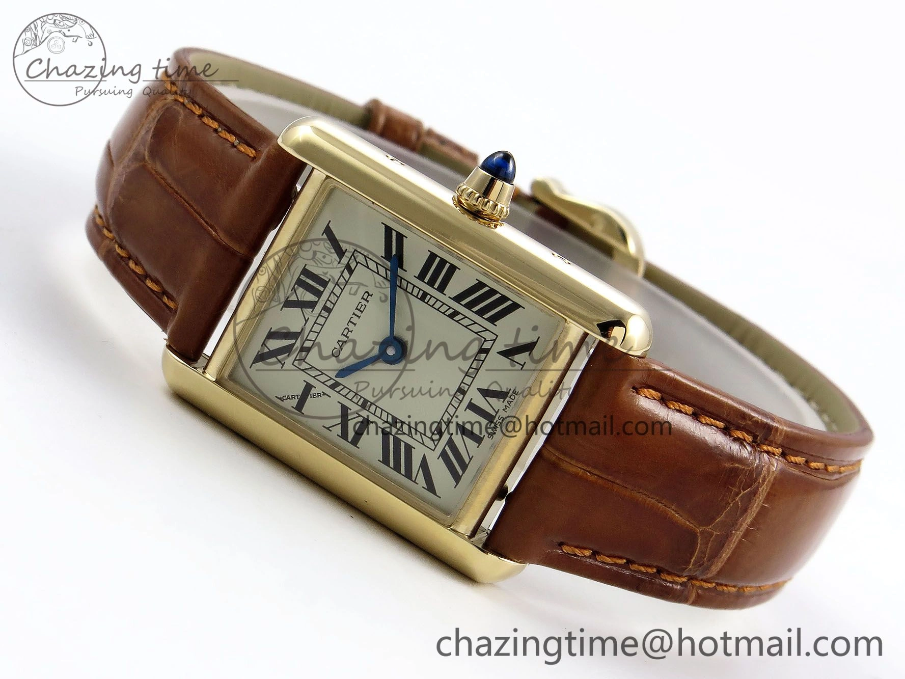 Tank Must Small YG 29mm DRF 1:1 Best Edition YG Dial on Brown Leather Strap Swiss Quartz