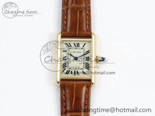 Tank Must Small YG 29mm DRF 1:1 Best Edition YG Dial on Brown Leather Strap Swiss Quartz