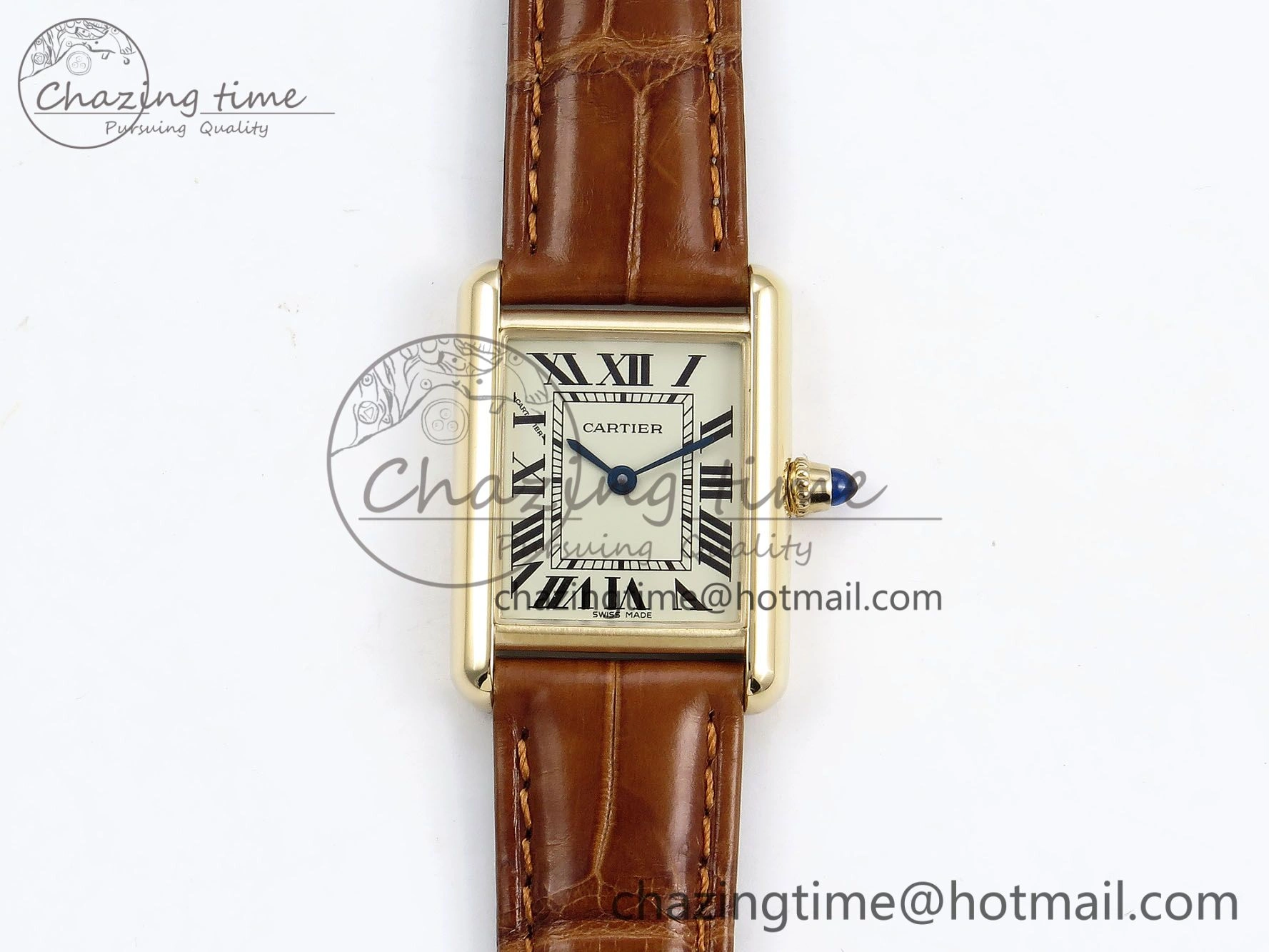 Tank Must Small YG 29mm DRF 1:1 Best Edition YG Dial on Brown Leather Strap Swiss Quartz