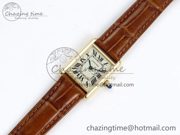 Tank Must Small YG 29mm DRF 1:1 Best Edition YG Dial on Brown Leather Strap Swiss Quartz