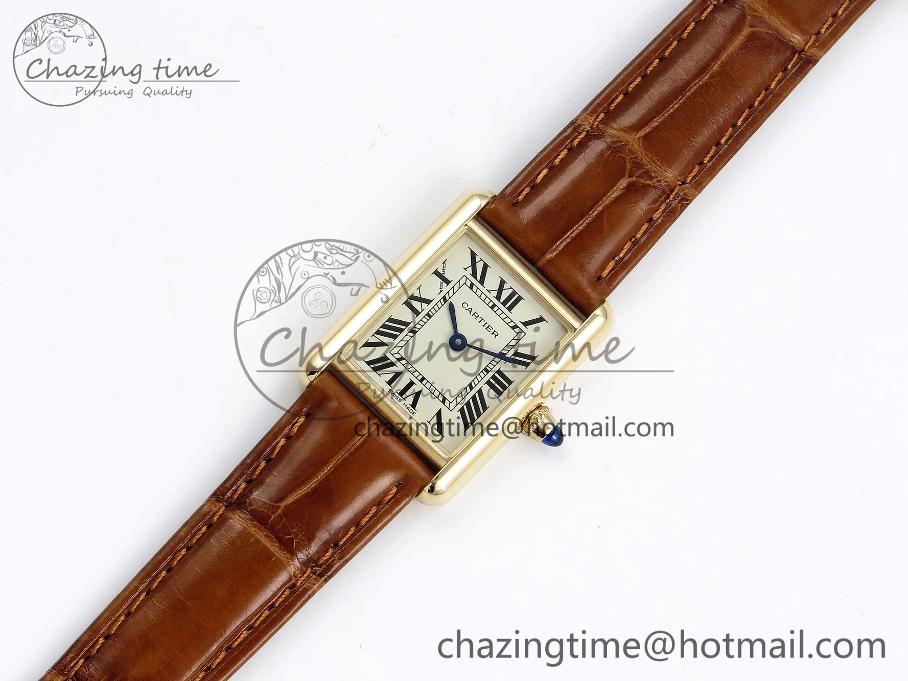 Tank Must Small YG 29mm DRF 1:1 Best Edition YG Dial on Brown Leather Strap Swiss Quartz
