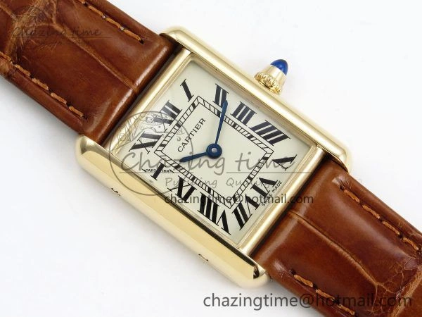 Tank Must Small YG 29mm DRF 1:1 Best Edition YG Dial on Brown Leather Strap Swiss Quartz