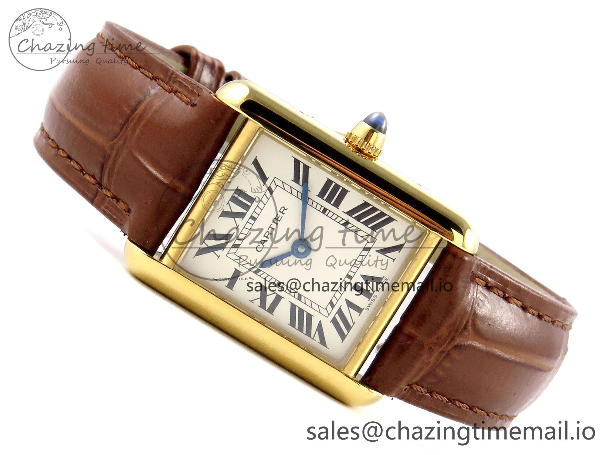 Tank Must YG 22mm AF 1:1 Best Edition White Dial on Brown Leather Strap Ronda Quartz