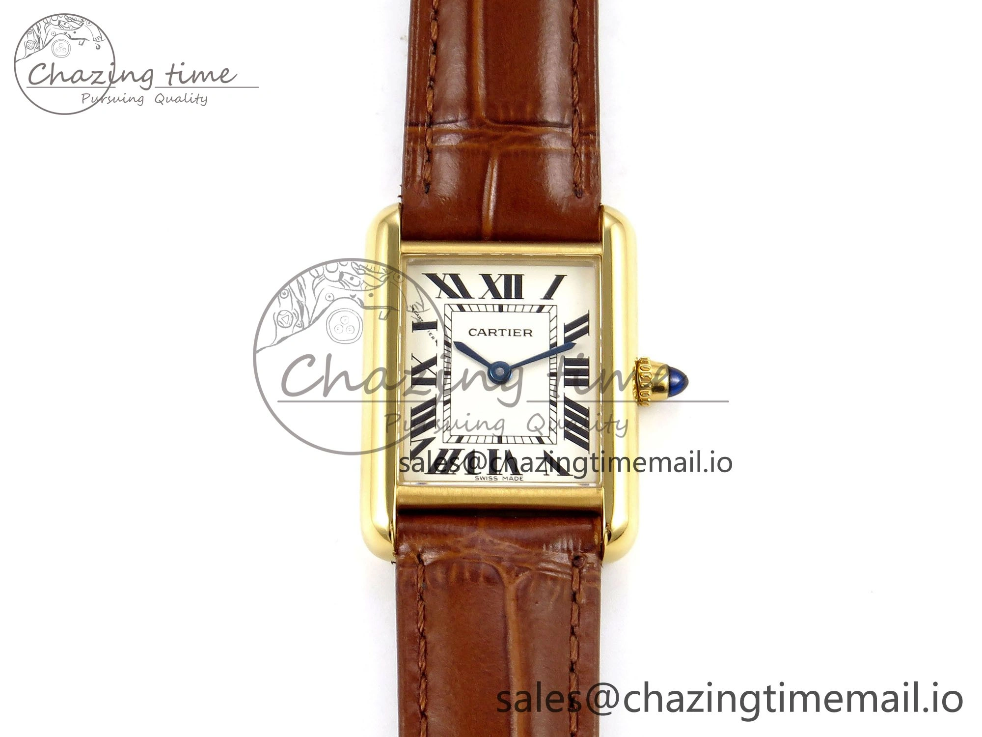 Tank Must YG 22mm AF 1:1 Best Edition White Dial on Brown Leather Strap Ronda Quartz