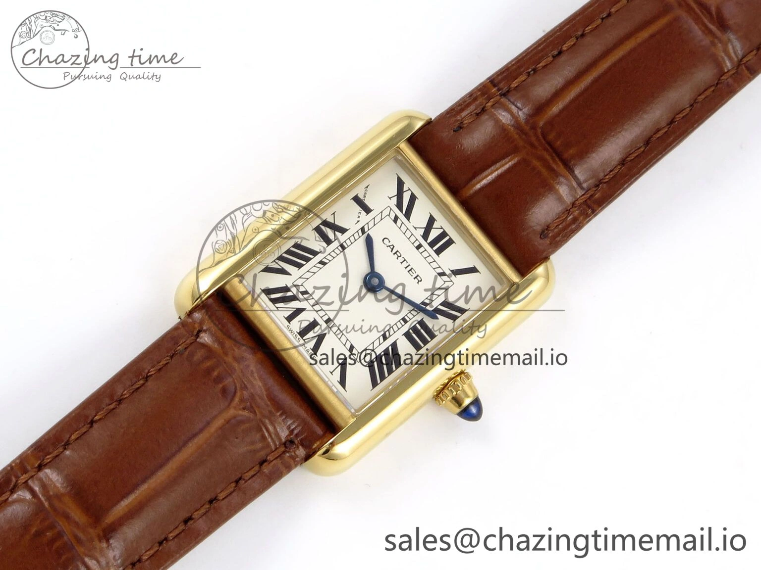Tank Must YG 22mm AF 1:1 Best Edition White Dial on Brown Leather Strap Ronda Quartz