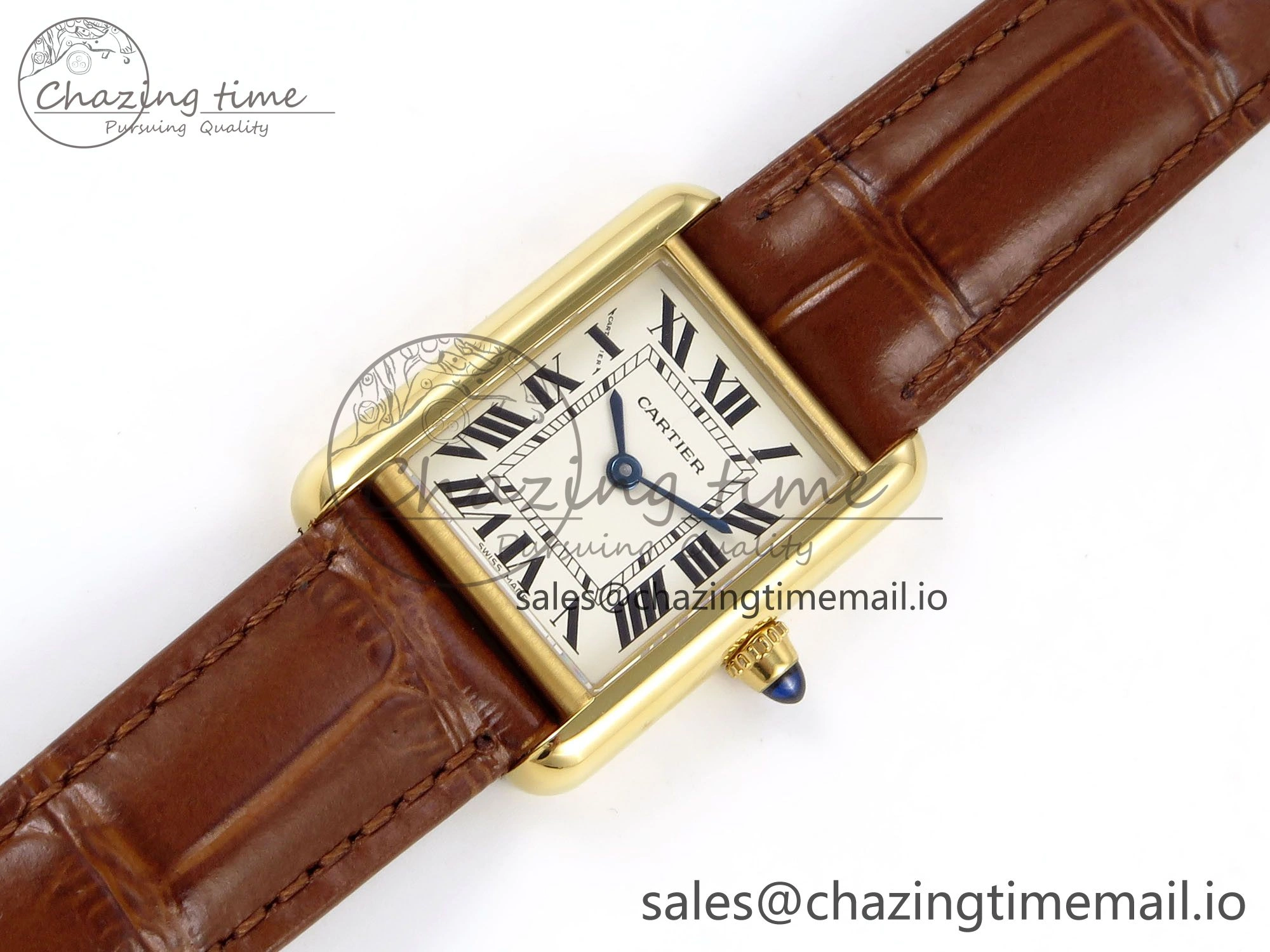 Tank Must YG 22mm AF 1:1 Best Edition White Dial on Brown Leather Strap Ronda Quartz