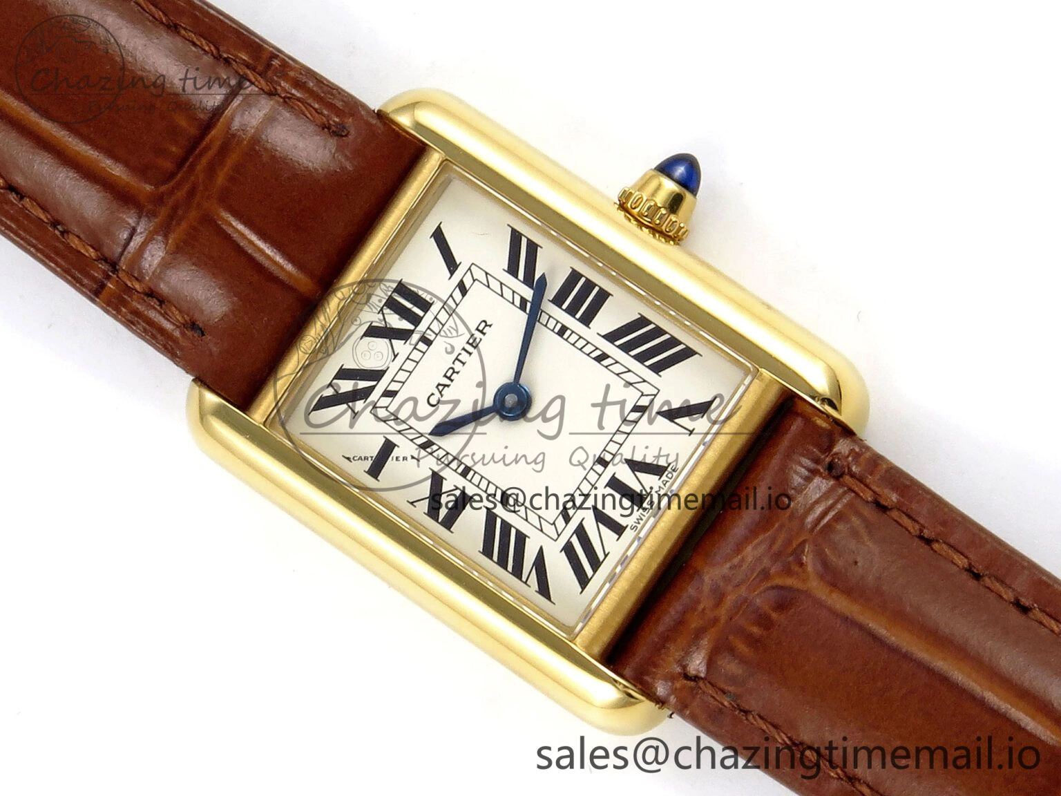 Tank Must YG 22mm AF 1:1 Best Edition White Dial on Brown Leather Strap Ronda Quartz