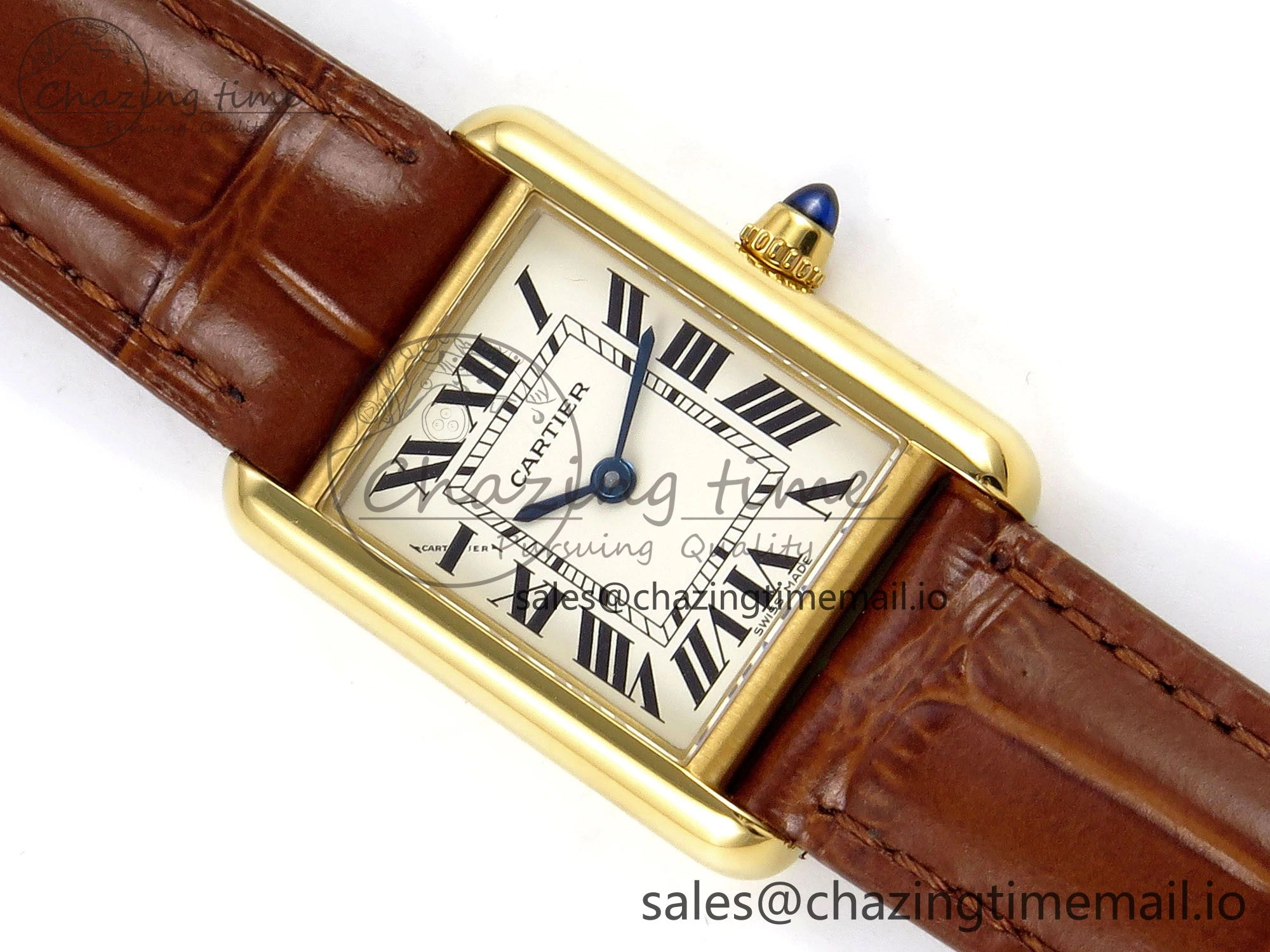 Tank Must YG 22mm AF 1:1 Best Edition White Dial on Brown Leather Strap Ronda Quartz