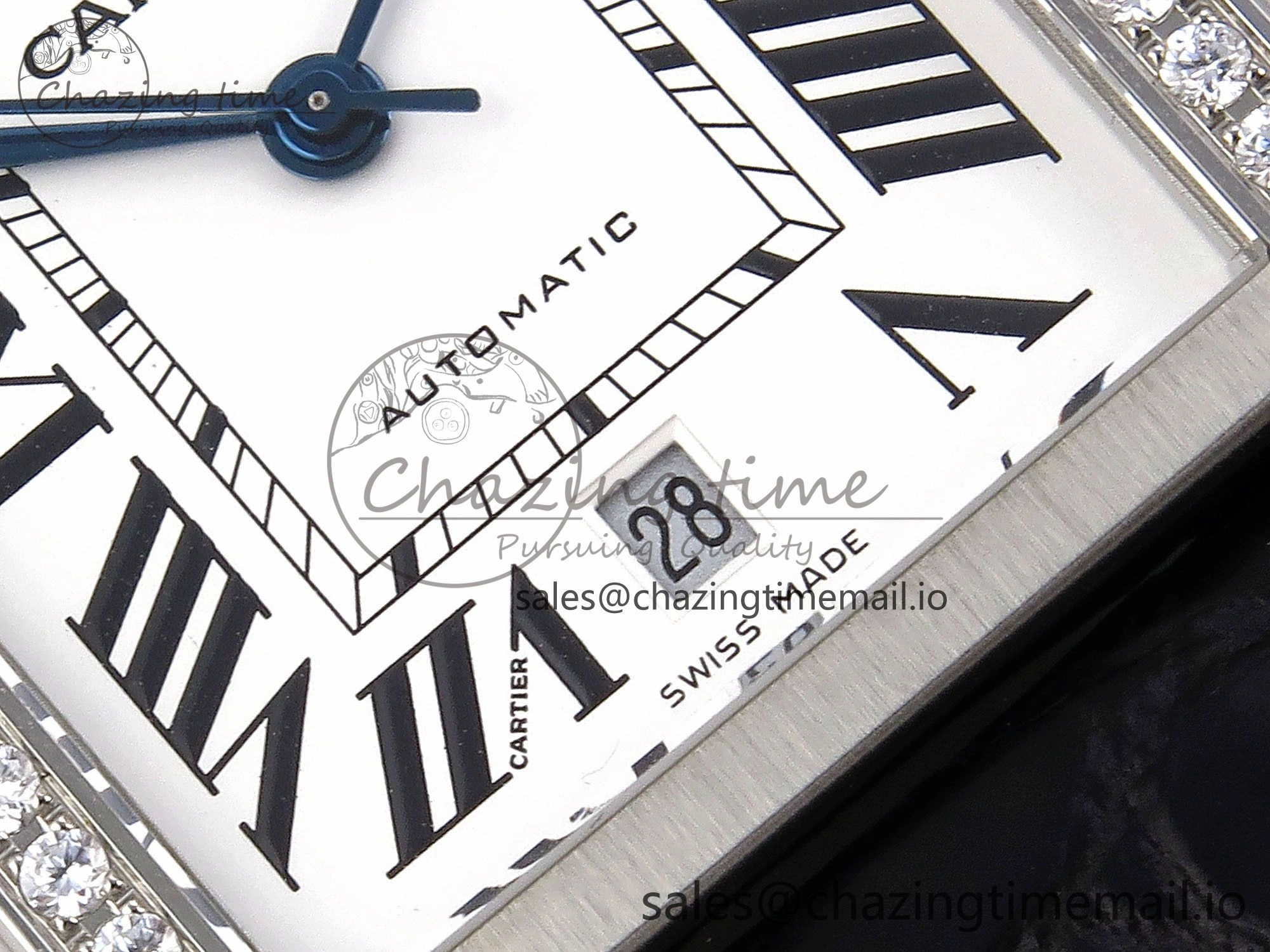Tank Solo 31mm SS AF 1:1 Best Edition White Dial Diamonds Bezel on Black Croco Strap MIYOTA 9015