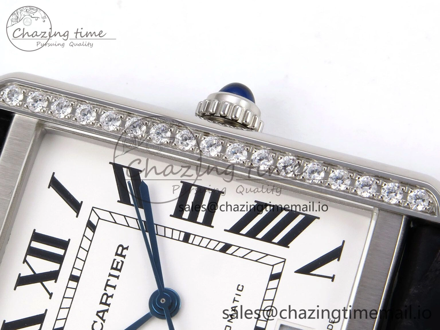Tank Solo 31mm SS AF 1:1 Best Edition White Dial Diamonds Bezel on Black Croco Strap MIYOTA 9015
