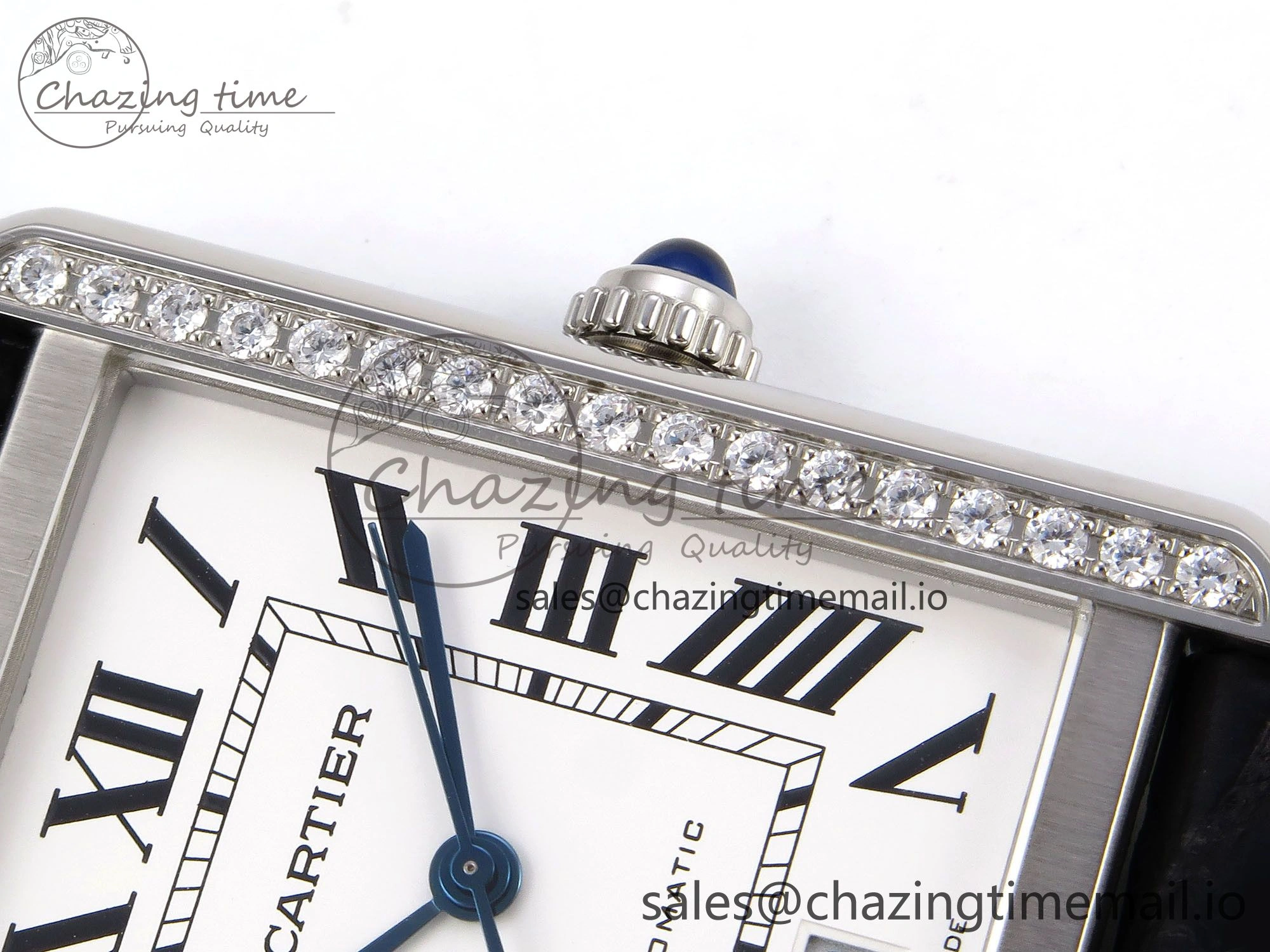 Tank Solo 31mm SS AF 1:1 Best Edition White Dial Diamonds Bezel on Black Croco Strap MIYOTA 9015