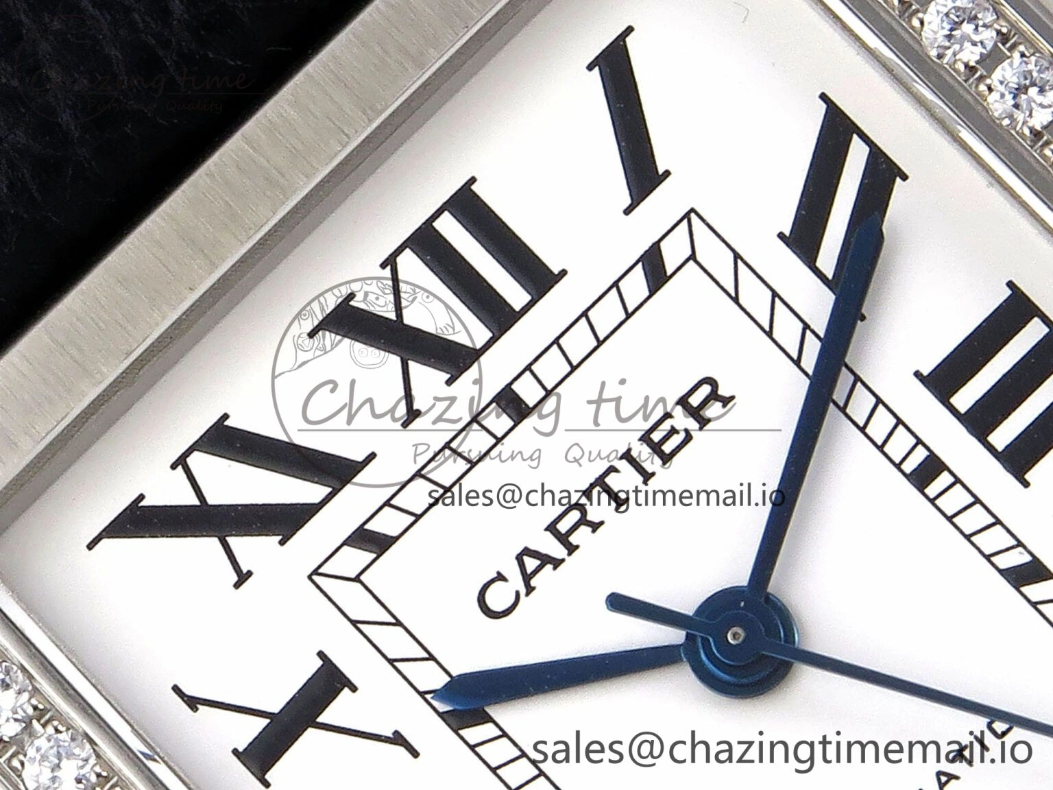 Tank Solo 31mm SS AF 1:1 Best Edition White Dial Diamonds Bezel on Black Leather Strap MIYOTA 9015