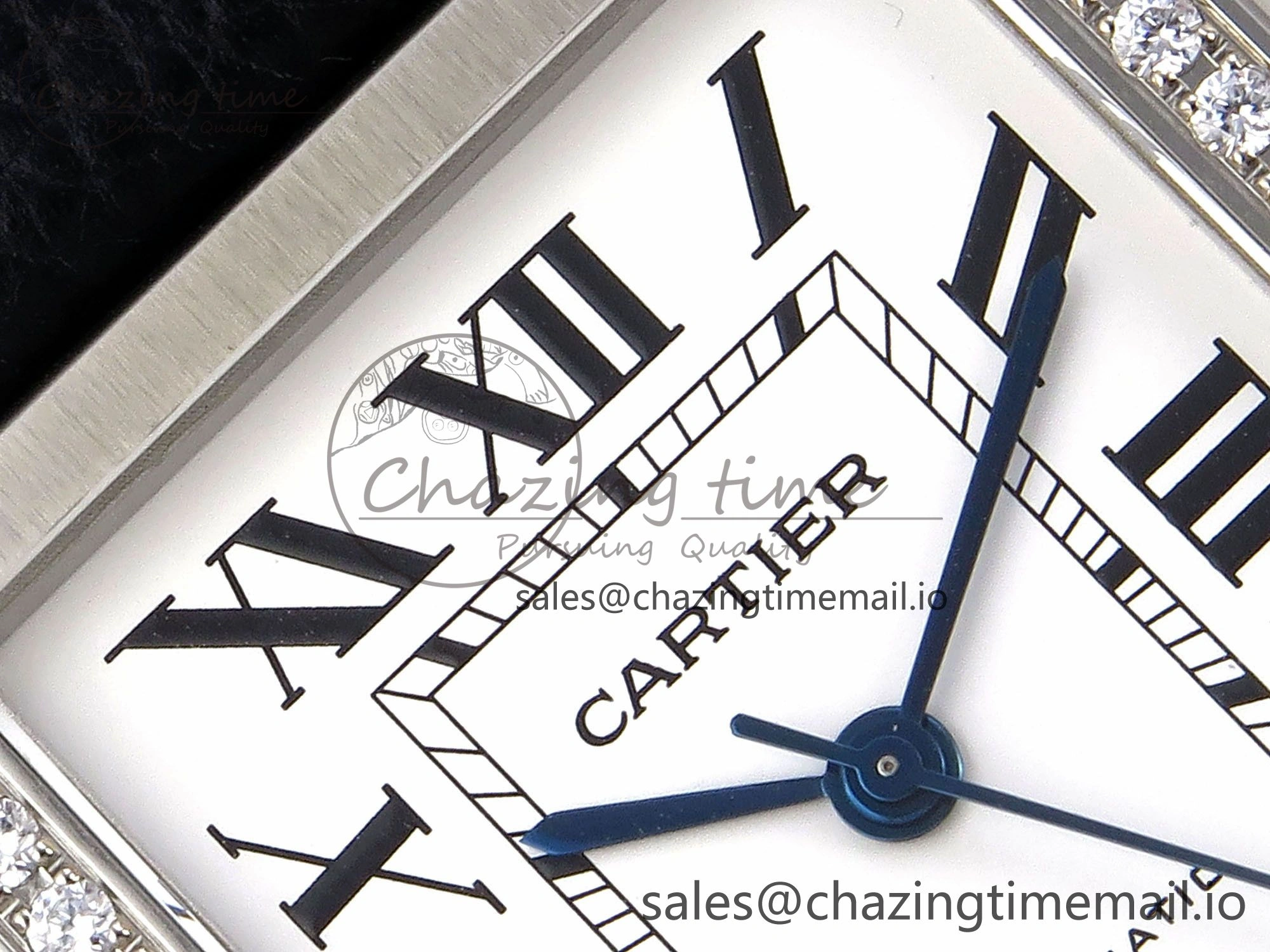 Tank Solo 31mm SS AF 1:1 Best Edition White Dial Diamonds Bezel on Black Leather Strap MIYOTA 9015