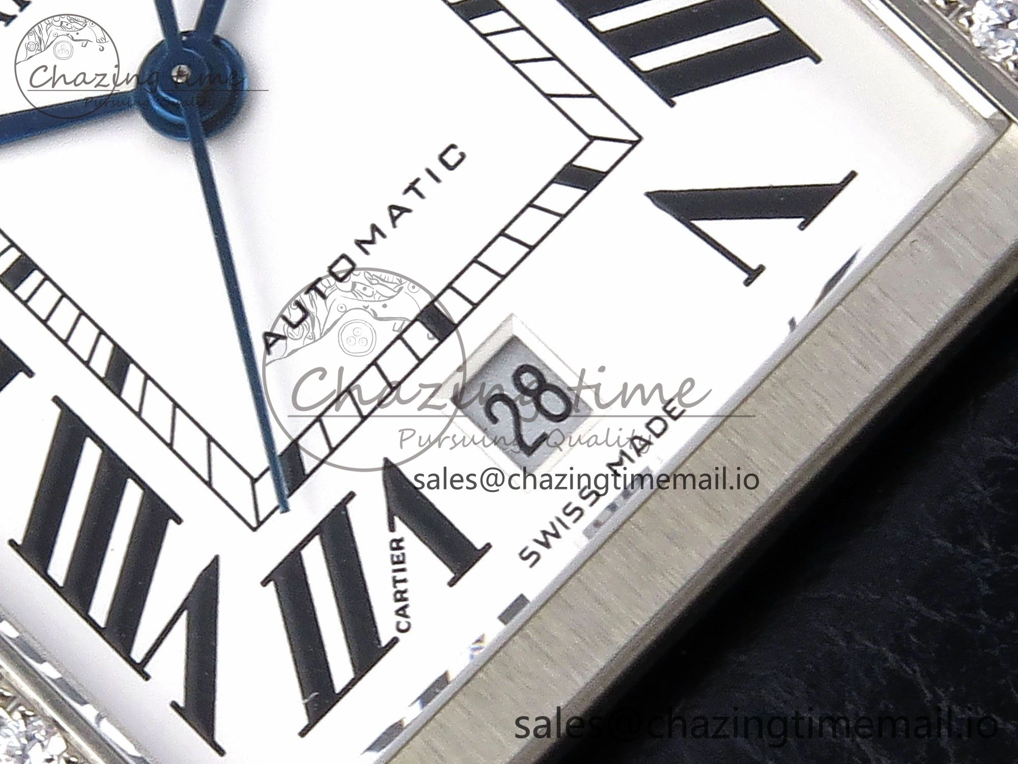 Tank Solo 31mm SS AF 1:1 Best Edition White Dial Diamonds Bezel on Black Leather Strap MIYOTA 9015